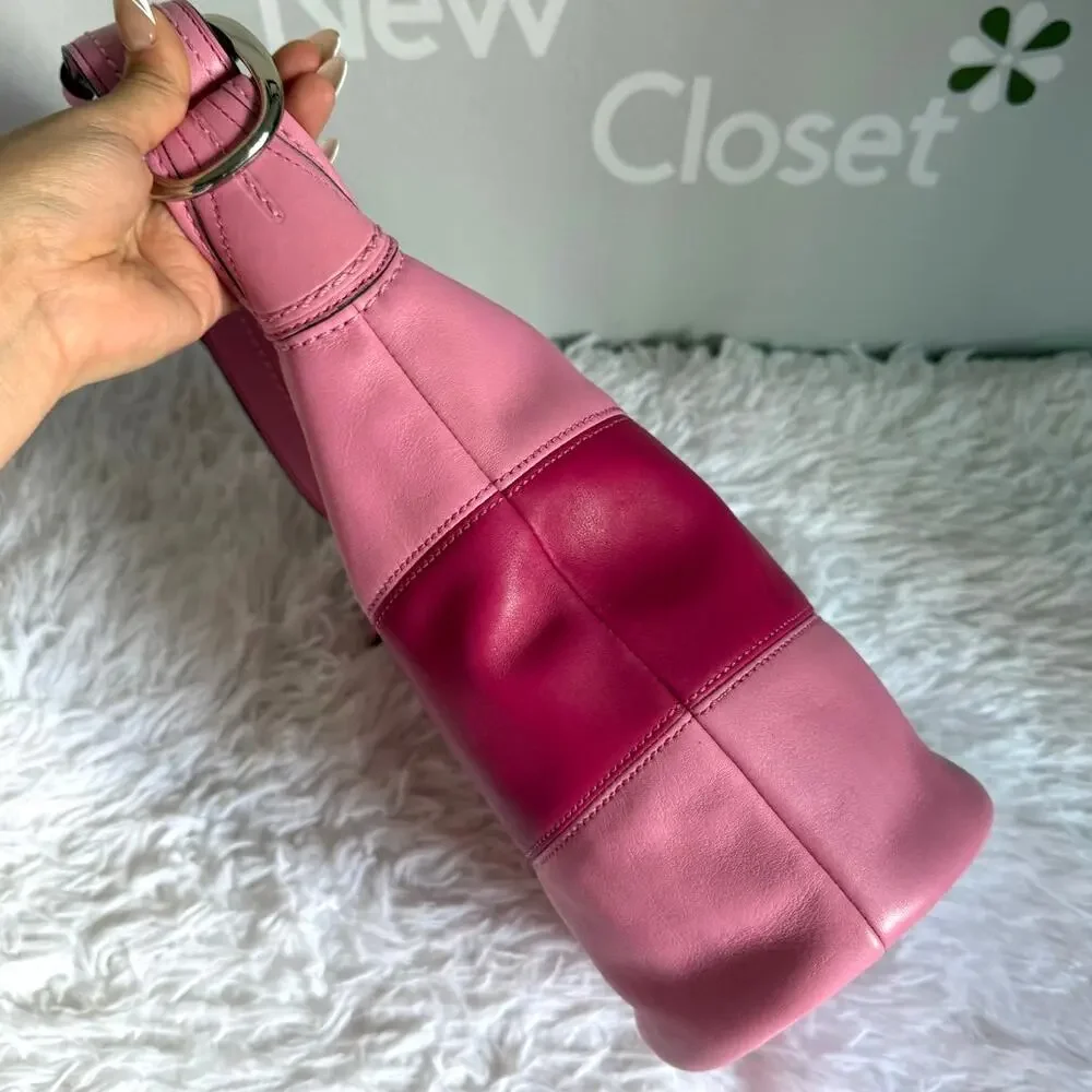 NWT COACH Rugby Stripe Pink Leather Duffle Crossbody Shoulder Bag F13357